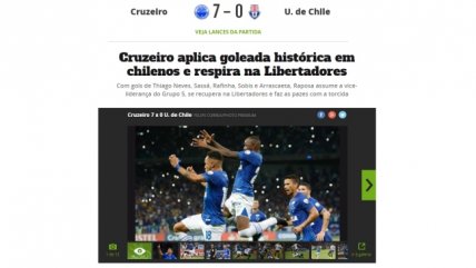 Prensa brasileña exaltó "masacre" histórica de Cruzeiro a la U
