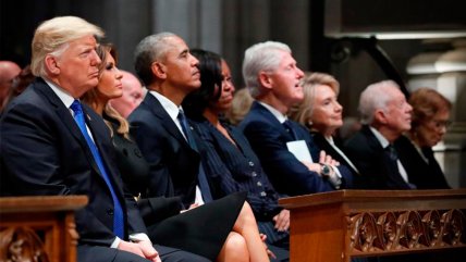   Trump saludó a Obama, pero no a Hillary Clinton en funeral de Bush 